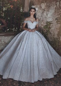 Lusso Said Mhamad Plus Size Abito da ballo in pizzo Abito da sposa Abiti da sposa Abiti da sposa con perline Cristalli con spalle scoperte Abiti da cerimonia modesti Realizzati su misura