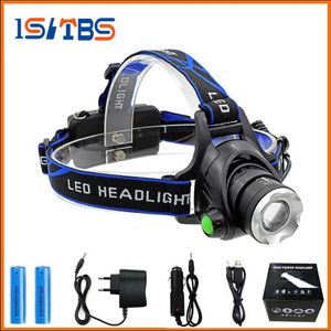 Stirnlampen, wiederaufladbar, CREE XML T6 5000 Lumen, Zoom-Stirnlampe, Taschenlampe, LED-Stirnlampe + 18650 Batterie, Scheinwerfer, Taschenlampe, Laterne, Nachtangeln