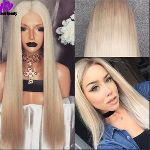 Högtemperatur Fiber Perruque Full Long Natural Rak Brasilianska Hår Parykar Blond Syntetisk Lace Front Wig För Kvinnor