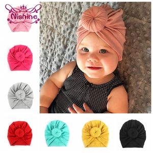 Nishine Newborn Knot Rose Caps Soft Cotton Blend Hat Hair Accessories Baby Shower Turban Headwear Birthday Gift