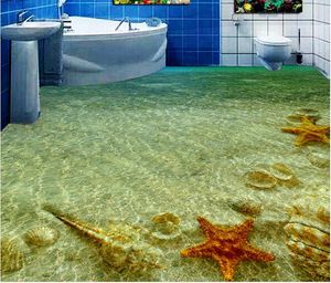 Photo floor wallpaper 3d stereoscopic Seashell starfish Floor wallpaper murals wall PVC waterproof self-adhesive 3D floor