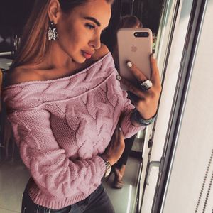 Women knitted long sleeve off shoulder sweater pullover for female women 2018 autumn new sweaters pullovers women autumn C18111601