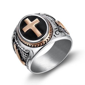 Hand of god black rubber ring retro cross titanium steel men s ring in Europe and America