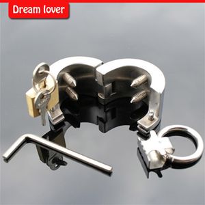 Extreme Stainless Steel Polish Ball Stretcher Men Fetish Cock Ring Gear Scrotum Testicle Stretched Cuff Sex Toy Y1892804