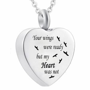 Unisex Angel Wing Keepsake Necklace for Ashes Urn Pendant,Your Wings Were Ready But My Heart Was Not (Heart)