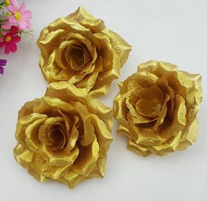 Guld Roses Konstgjorda Silk Blomma Heads 10cm Partihandel Massor för Kissing Ball Flowers Pomander Bröllopsarrangemang