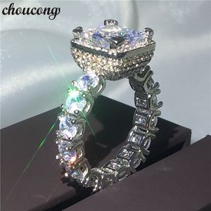 Choucong vintage kvinnlig ring full bana inställning 5a zircon kristall 925 silver engagemang bröllop band ringar för kvinnor gåva