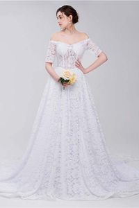 Elegant New Dresses Sweetheart Half Sleeves A Line Lace Long Wedding Party Bride Dresses For Women Wedding Dresses Gown HY4237