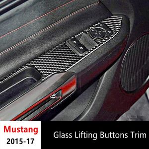Kolfiberdörr Armstödspanel Trim Inredning 2st för Ford Mustang 2015-2017 Fönsterglas Lyftknappar Ramdekoration