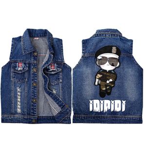 2-6T Baby Vests Boys Girls Jeans Printed Cartnoon Denim Waistcoats Outerwear Children Cartoon Spring Autumn Clothes Kids Vest Tops