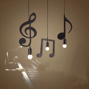 Black Iron Musical Note Pendant Lamps Loft Pendant Light Fixture Modern Bar Restaurant Lamps Bedroom Study Hanging Light