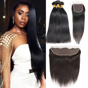 36 38 40 polegadas de cabelo humano de Remy Hetero pacotes com Lace Encerramento frontal brasileira Virgin profunda corpo Water Wave Afro Jerry Kinky Curly molhado e ondulado Uprocessed