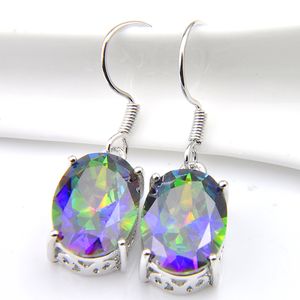 6 pary 1lot Luckyshine Thanksgiving Gift Classic Fire Mystic Topaz 925 Sterling Silver Dangle Kolczyki Rosja Kanada Drop Kolczyki Biżuteria