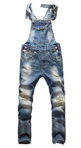 2018 رجل ممزق الدينيم وزرة جينز الرجال الملابس عارضة ملء بذلة جينز السراويل للرجل حجم S-5XL