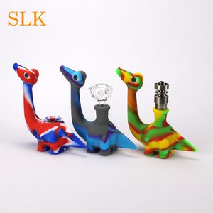 Färgglad silikon dinosaurirör silikon rökrör glas silikon vattenrör unik dinosauri rörkvalitet design