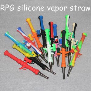 Silicone Nectar Concentrate Smoke Pipe with GR2 Titanium Tip Dab Straw Oil Rigs Silicon Smoking Pipes Bong DHL