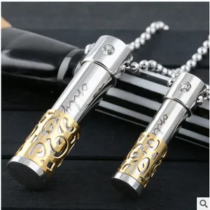 Custom personality stainless steel cylindrical scented urn necklace can open the perfume bottle inscription pendant jewelry