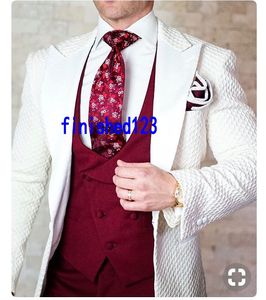 Mais recente Projeto Do Noivo Smoking Um Botão Marfim Pico Lapela Padrinhos de Casamento Dos Homens Ternos Do Partido Blazer (Jacket + Pants + Vest + Tie) J610