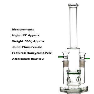 Twin -Fugen -Shisha Bongs Grüne Wabenperkolator Doppelgelenkglas Wasser Bong 1