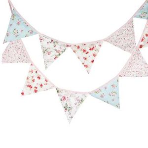 12 Flaggen 3,2 m Rosa Vintage Blumen Baumwolle Stoff Bunting Pennant Flagge Banner Girlande Hochzeit / Baby Geburtstag Party DIY Dekoration