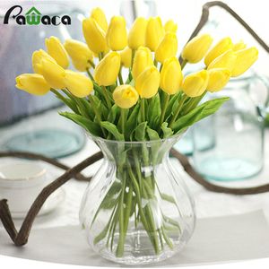 10 sztuk Sztuczne Kwiaty PU Tulipany Sztuczne Bukiet Fałszywe Żywe Prawdziwy Dotykowy Kwiat Tulipan Dla Domu Ślubna Dekoracja Jedwabna Decor