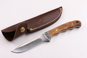 Лучший бровь, прямой охотничий нож, 7cr17mov 58HRC Blade Shadow Wood Renter, фиксированная ножа лезвия с кожаной оболочкой