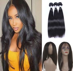 Pre Plucked 360 Lace Frontal With Brazilian Straight Virgin Human Hair With Baby Hair 4pcs/lot Unprocessed