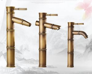 18 types robinets de bassin de salle de bain antique rétro, robinet de bassin simple de style bambou vice, laiton chaud et froid