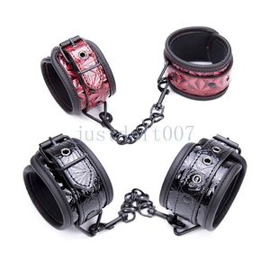 Bondage Pair PU Leather Handcuffs Ankle Shackles Wrist Cuff Restraints Costume Game Toy #R56