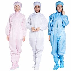 Factory direct anti-static jumpsuit hooded suit blue white striped clean room three-piece anti-static work clothing