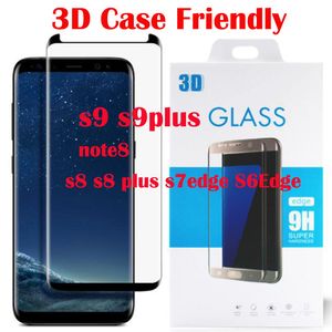 For Galaxy S9 S9 plus Case Friendly Note 8 S8 Plus S7 S6 edge 3D Curved Side Tempered Glass Screen Protector With retail Package