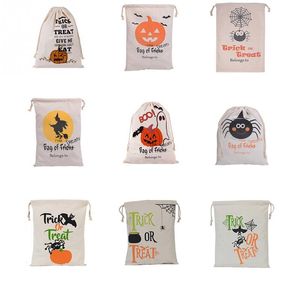 36 cm * 44 cm 9 tipi di stampa di Halloween modello di zucca borse di tela fascio porta sacco con coulisse sacchetti regalo di caramelle decorazioni per feste di festival