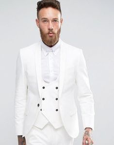 Hot Sale Slim Fit Center Vent Vit Groom Tuxedos Högkvalitativ Man Bröllopsdräkt Män Business Dinner Prom Blazer (Jacka + Byxor + Tie + Vest) 353