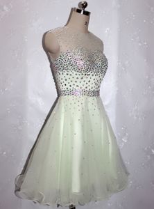 Girls Dresses A-line Homecoming Dresses Knee Length Beaded High Neck Chiffon Cocktail Short Prom Dresses HY1601