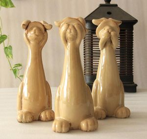 Yellow three ceramic Cartoon rabbit statue home decor crafts kids room decoration vintage ornament porcelain animal figurines