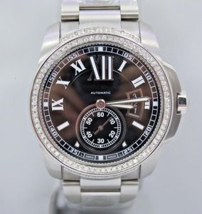 Luksusowe wysokiej jakości kaliber de 42 mm czarne męskie automatyczne maszyny zegarek W7100016 Stal nierdzewna Diamentowa ramka na nadgarstki