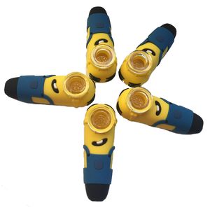 DHL 10.5cm minions silikon rökning Handrör med glasskål Tobaksrör DAB RIG-skedrör Matkvalitet Silikon Shisha Vattenrör