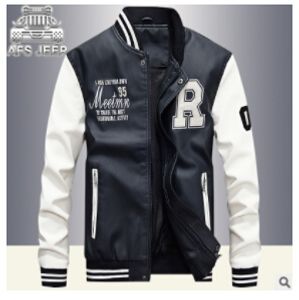 Wholesale- Kenntrice Autumn Winter Youth Varsity Leather Jacket Men College Jackets Men's Outerwear Printed PU Leather Coats Bomber Jacket