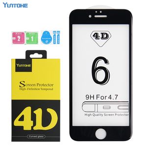 Para iphone x 7 6 6 s 4d curvo protetor de tela de vidro temperado borda 4d cobertura completa para iphone 8 7 6 s 6 mais filme de tela 0.26mm 9 h com caixa