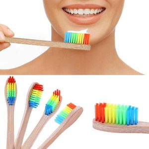 Spazzolino morbido colorato in bambù naturale Detergente per lingua personalizzato Denti per protesi Spazzolini da denti in bambù Kit da viaggio al carbone Spazzolino da denti