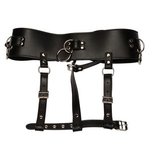 Pelle PU nera Intimo donna Mutandine Dispositivi di castità Cintura Porta bacchetta magica Fetish Bondage Vibrante Panty Harness Lingerie sexy