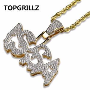 TOPGRILLZ Moda Hip Hop Placcato color oro Iced Out Micro pavimentato brillante CZ Stone Letters Combina collana pendente per uomo Fifts