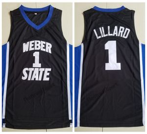 MI08 MENS Vintage Weber State Wildcats Damian Lillard College Basketbol Formaları NCAA Siyah #1 Dikişli Gömlekler S-XXL