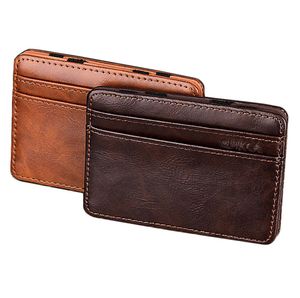 Mångfärgad läder smal magisk plånbok och kredit / ID fallhållare bröllopsgåva för män och kvinnor, 6 färger tillgängliga