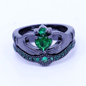 4 colors claddagh ring Birthstone Jewelry Wedding band rings set for women 5A Zircon Cz Black Gold Filled Female Party Ring