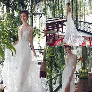 LOGOR Rosen Syrenki Suknie Ślubne V Neck Sweep Pociąg Backless Koronki Appliqued Cekinowa Beach Sukienka Bridal Frezowanie Custom Made Suknie Ślubne