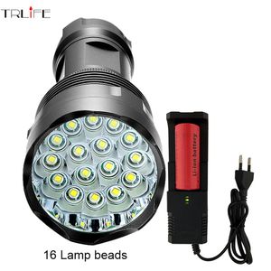 48000 ルーメンハイパワー懐中電灯 16 * T6 強力な LED フラッシュライト 26650 バッテリー防水トーチランタナキャンプ