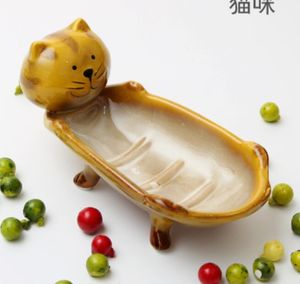 Cartoon ceramic animal soap dish Fruit candy dish bathroom accessories set kit wedding home decor handicraft porcelain figurine