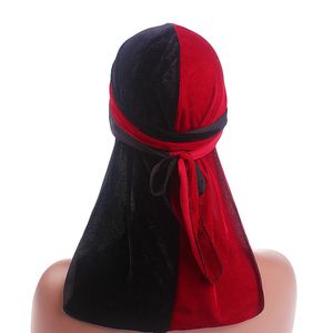 New Floral Luxury Velvet Unisex Stretchable Worship Wish Bandane Cinghie larghe Durag Double Color Splice Long Tail per Girl Boy 6 colori