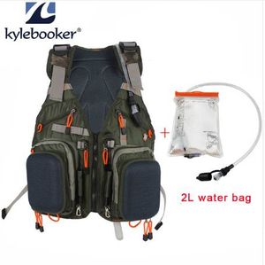 Flyga fiske väst fiske ryggsäck utomhus sport ryggsäck väska + 2l hydration vatten pack blåsan, vatten reservoar väska